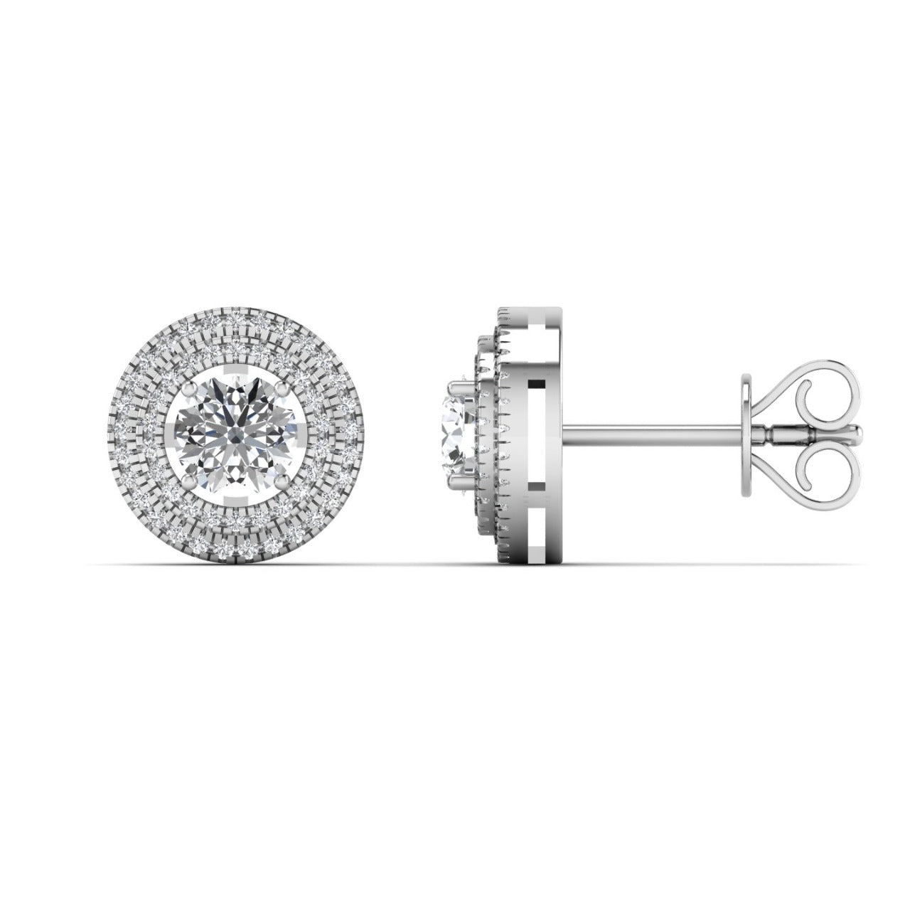 A pair of 18K gold stud earrings with round cut natural diamonds.