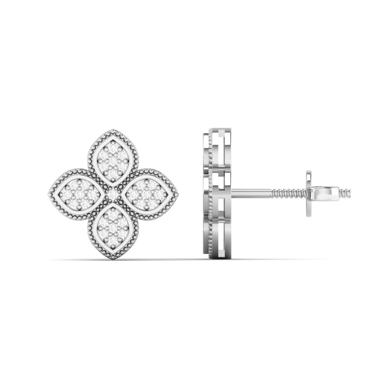 A pair of 18 karat gold diamond stud earrings with a geometric pattern.