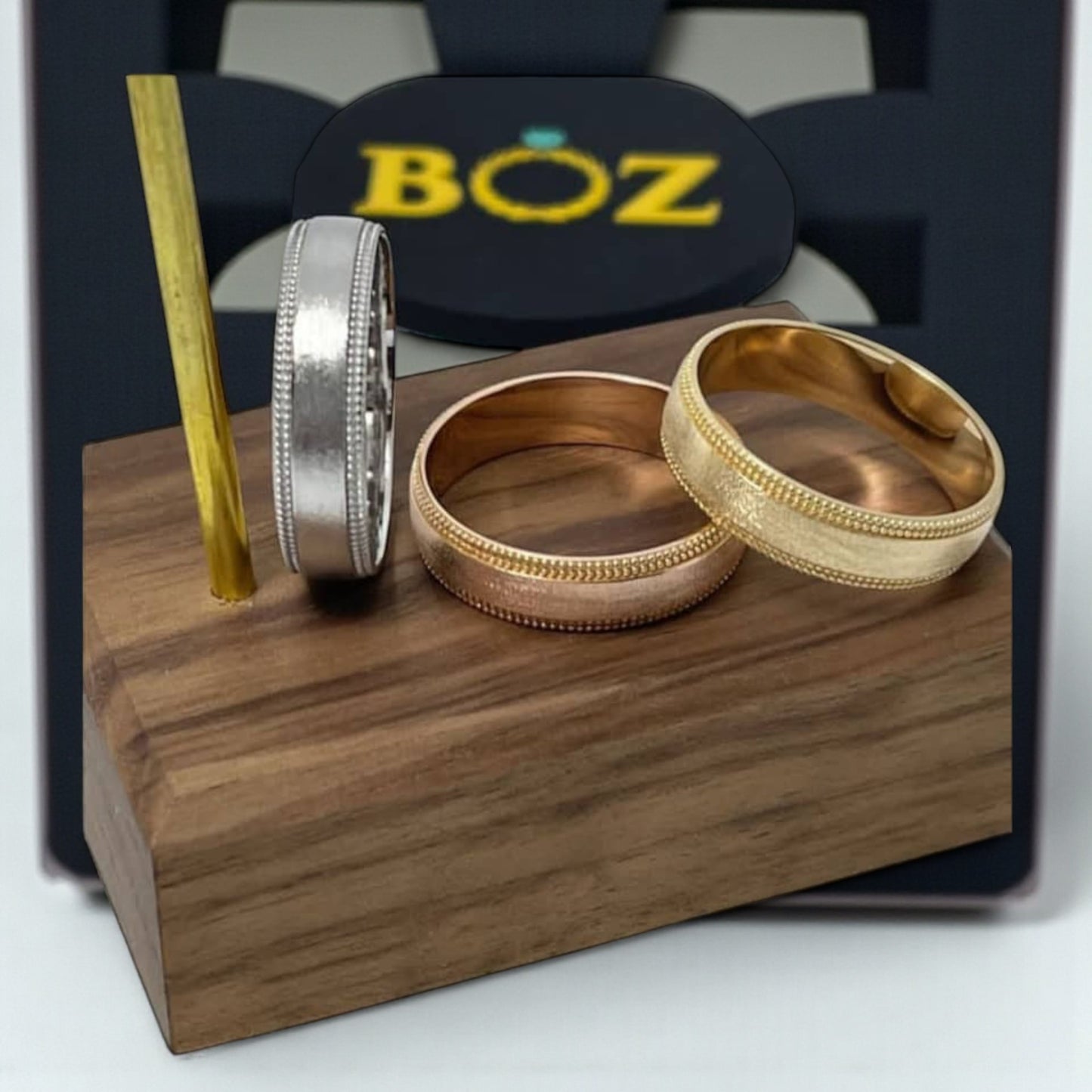 6MM Brushed Satin Milgrain Border Band in 18KT Gold