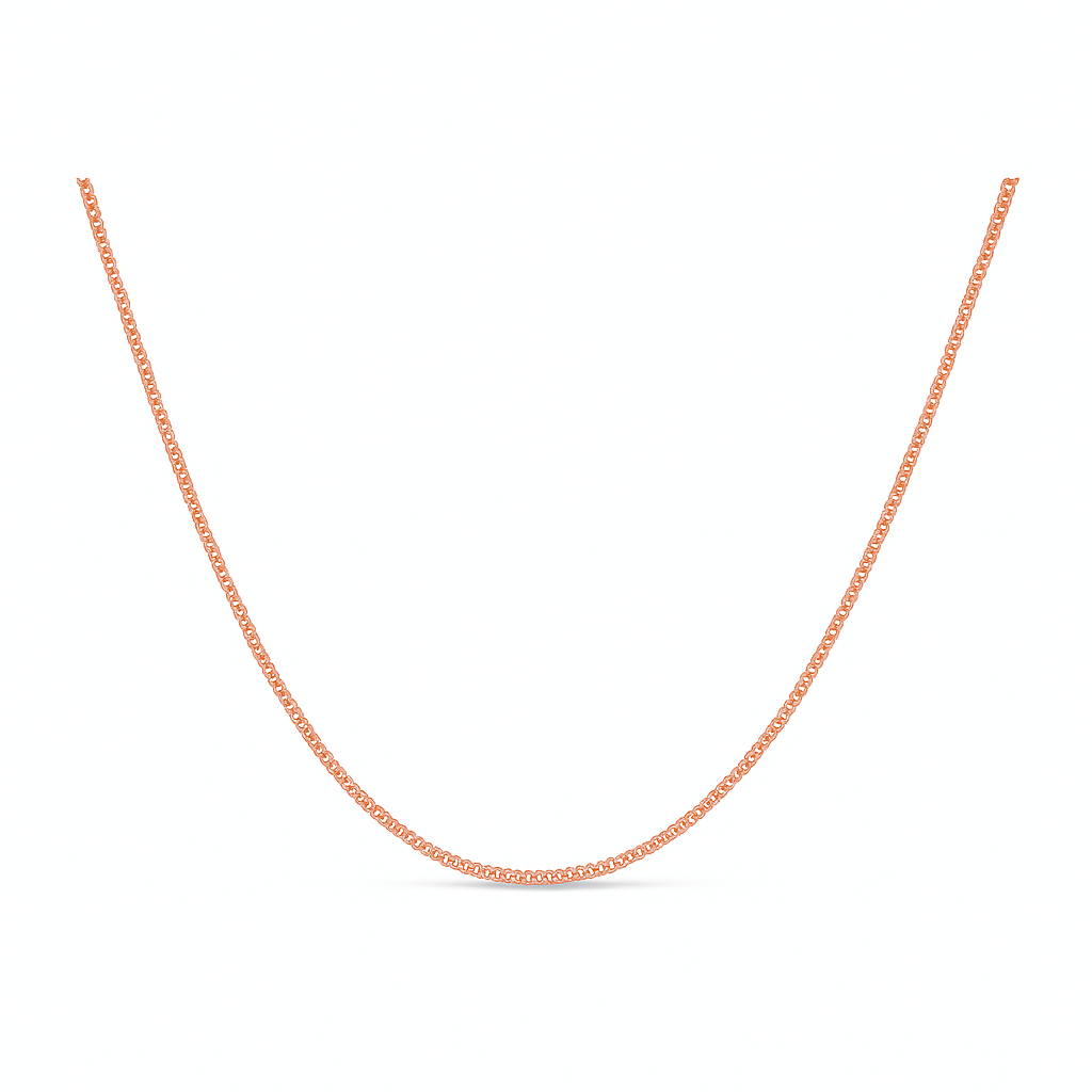 Rose gold chain necklace on a white background