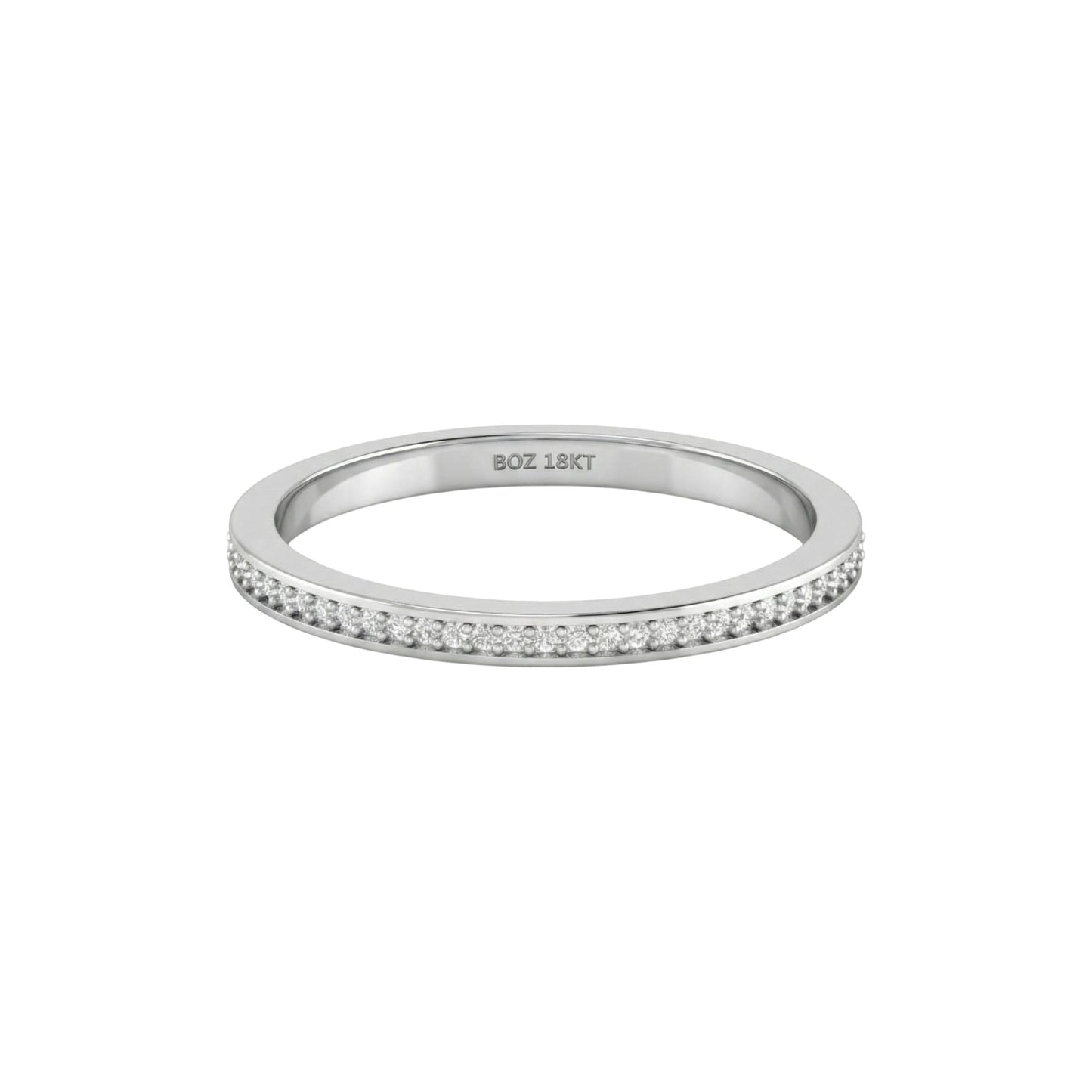 Silver ring with small diamonds on a white background