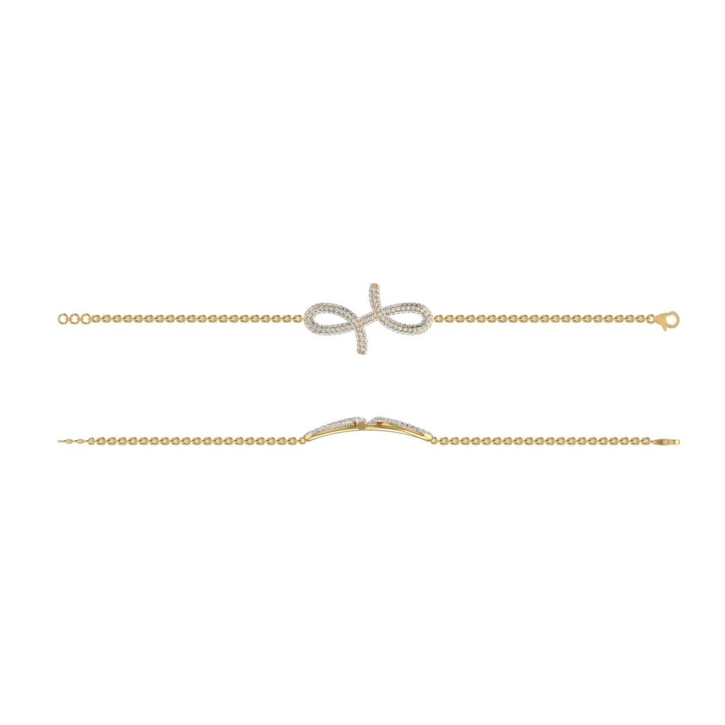 Two gold bracelets, one with a diamond infinity symbol, and the other with a solid pattern.