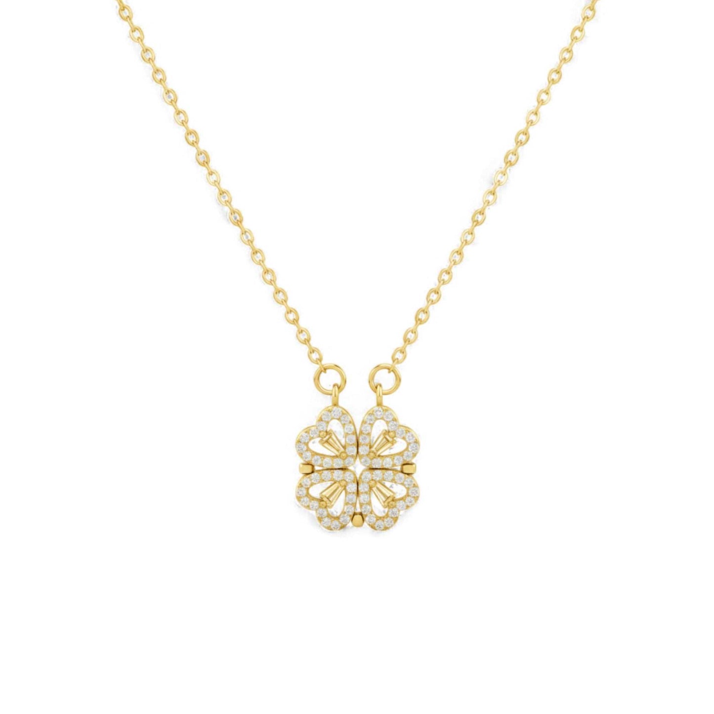 Gold necklace with a butterfly pendant on a white background