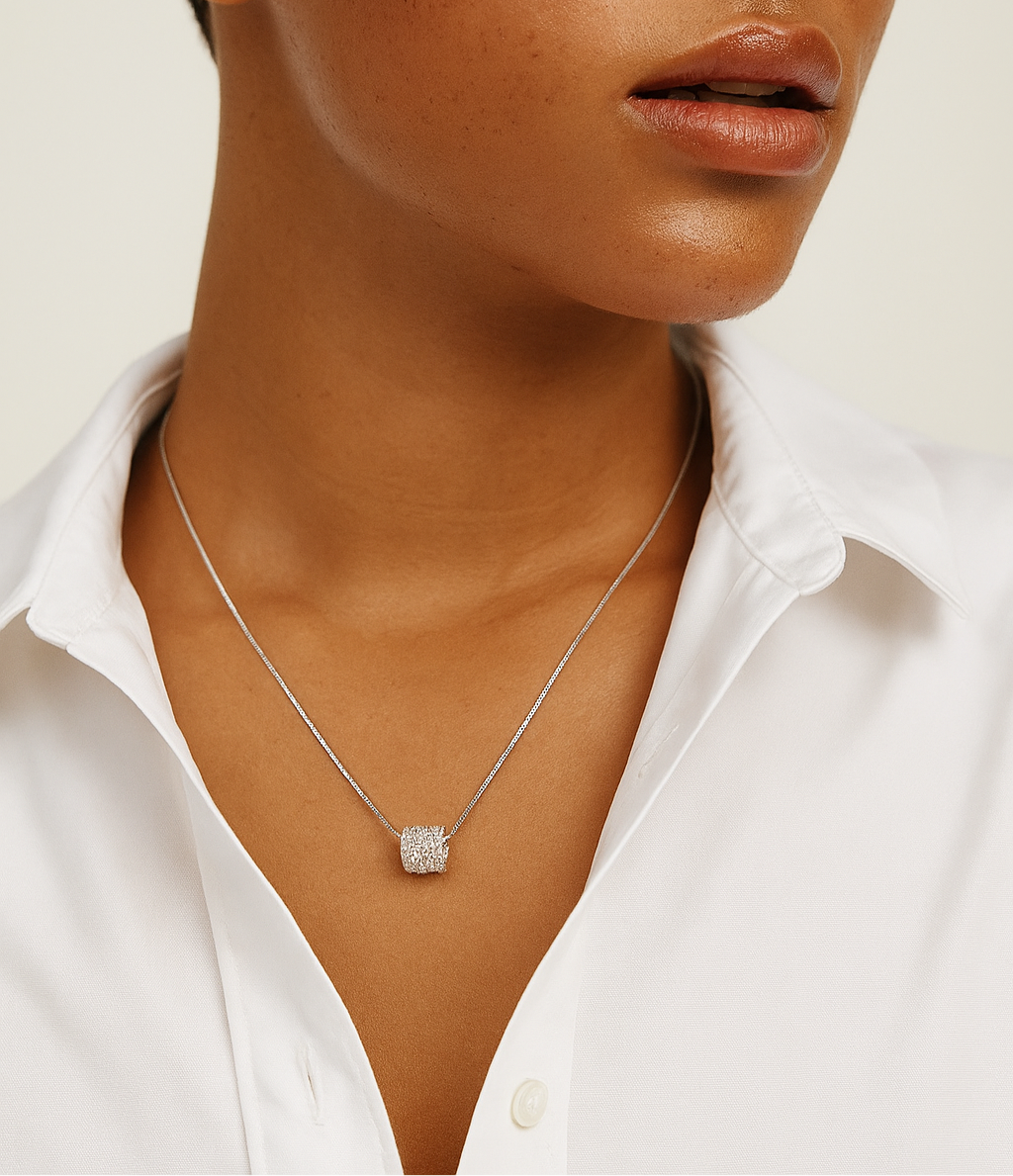 Barrel Moissanite Necklace in 925 Sterling Silver