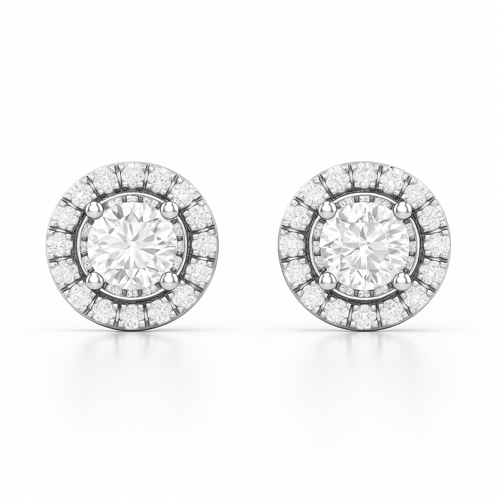Pair of diamond stud earrings on a white background