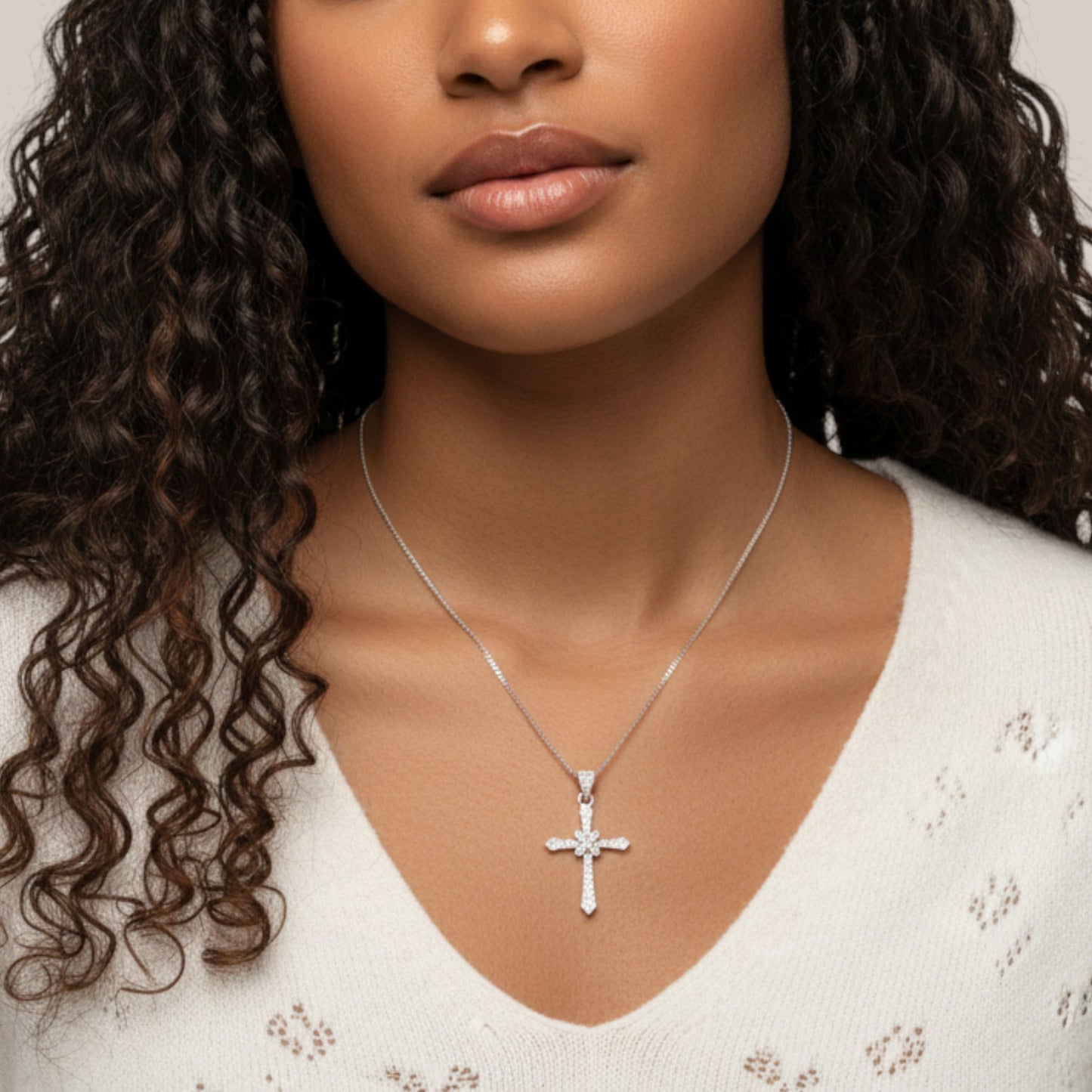 Amari Moissanite Cross Necklace in 925 Sterling Silver