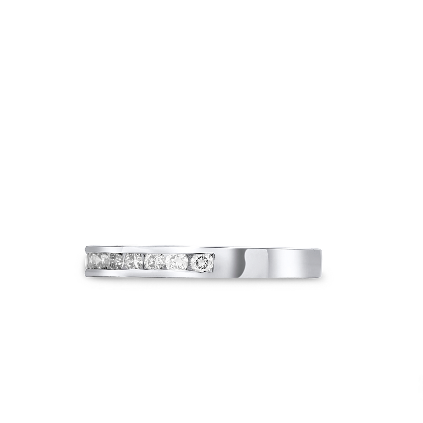 Silver ring with small diamonds on a white background