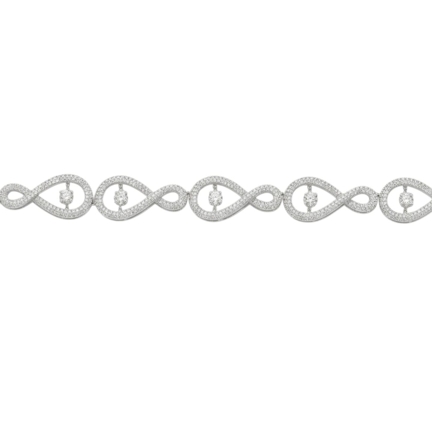 Silver bracelet with small stones on a white background