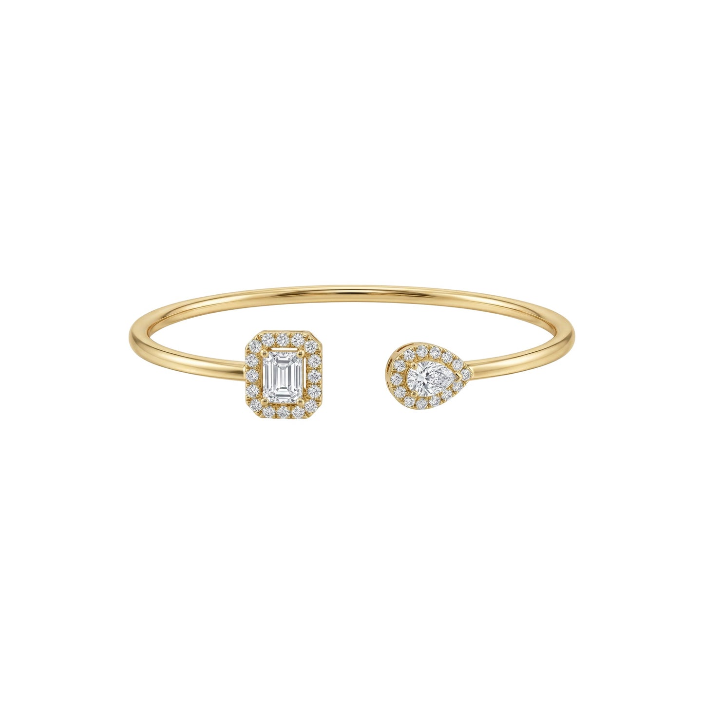 Gold bracelet with diamond accents on a white background
