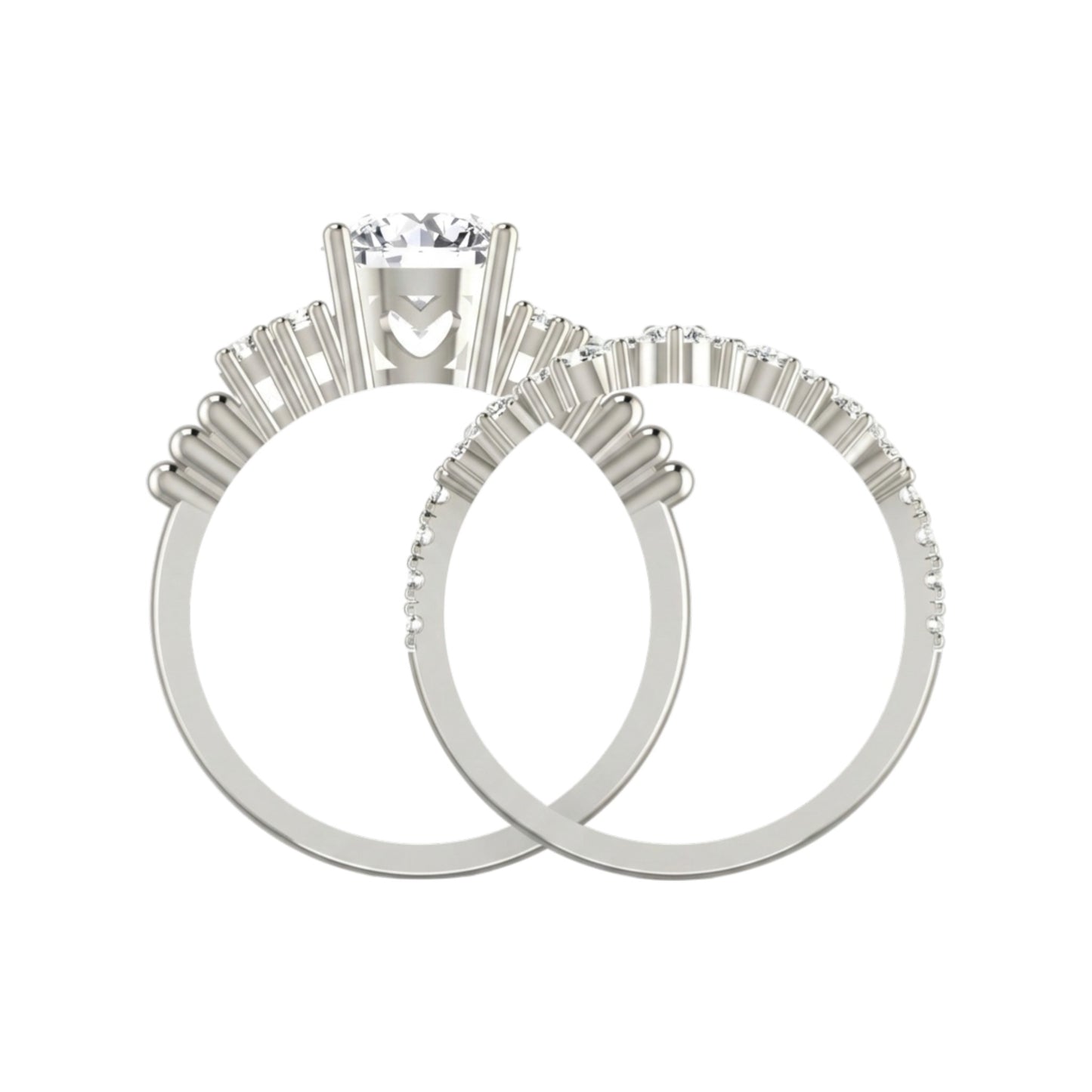 Pair of silver rings with diamond accents on a white background