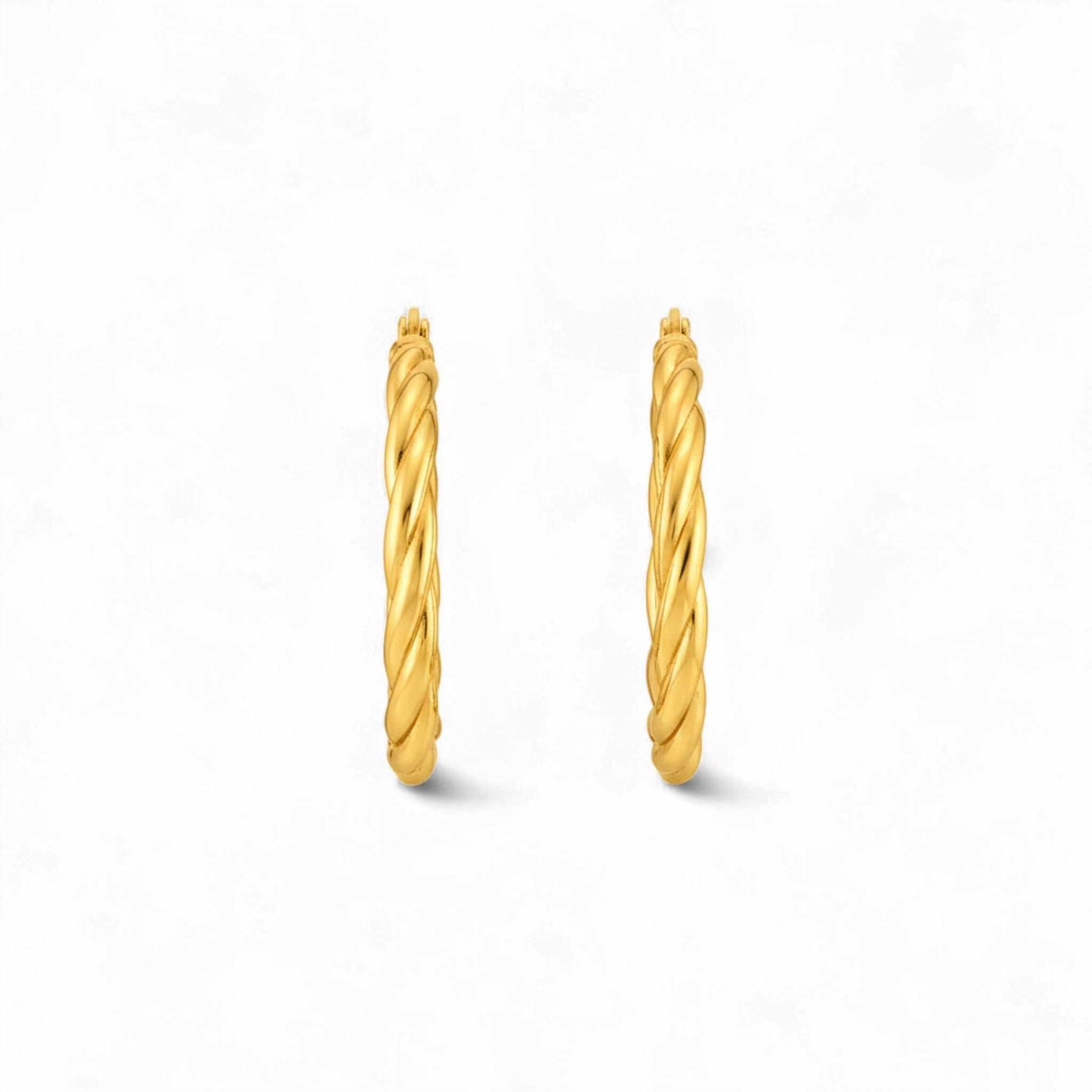 BOZ Everyday Mini Hoop Earrings in 18KT gold with twisted design and polished finish