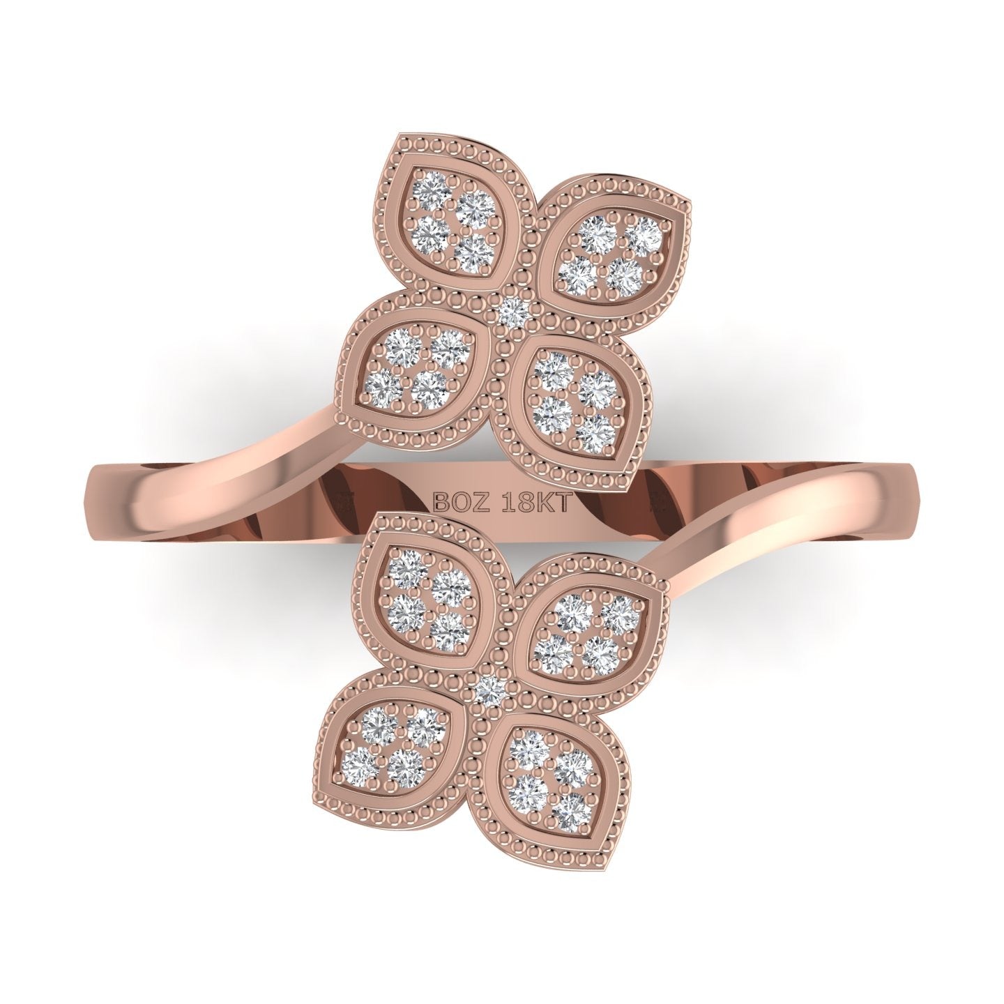 A gold-colored diamond ring with multiple cuff-style settings featuring natural diamonds.