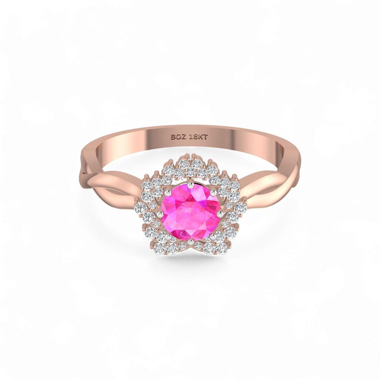 BOZ Forever Natural Diamond Gemstone Engagement Ring in 18KT Gold