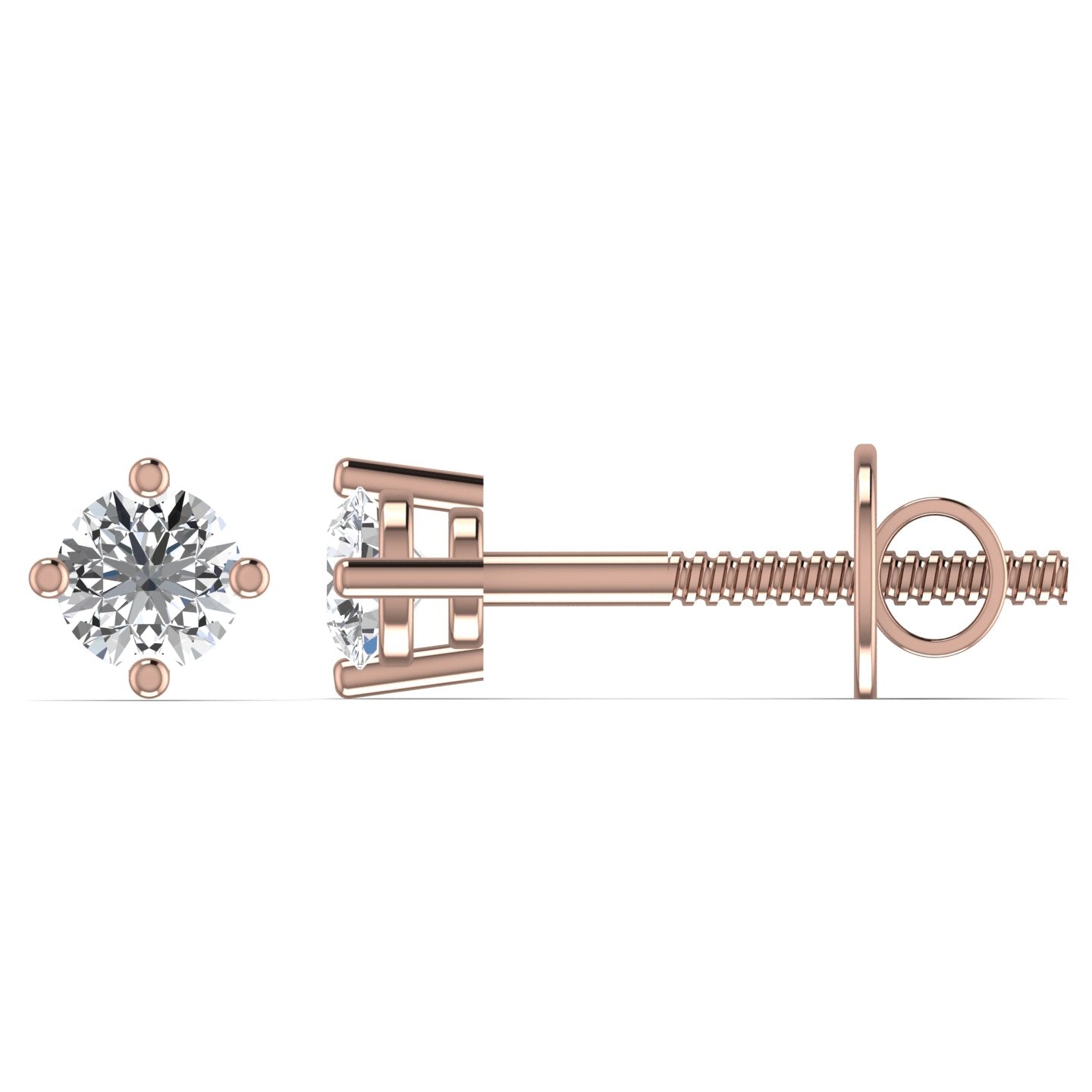 A pair of solitaire diamond stud earrings set in 18K gold.