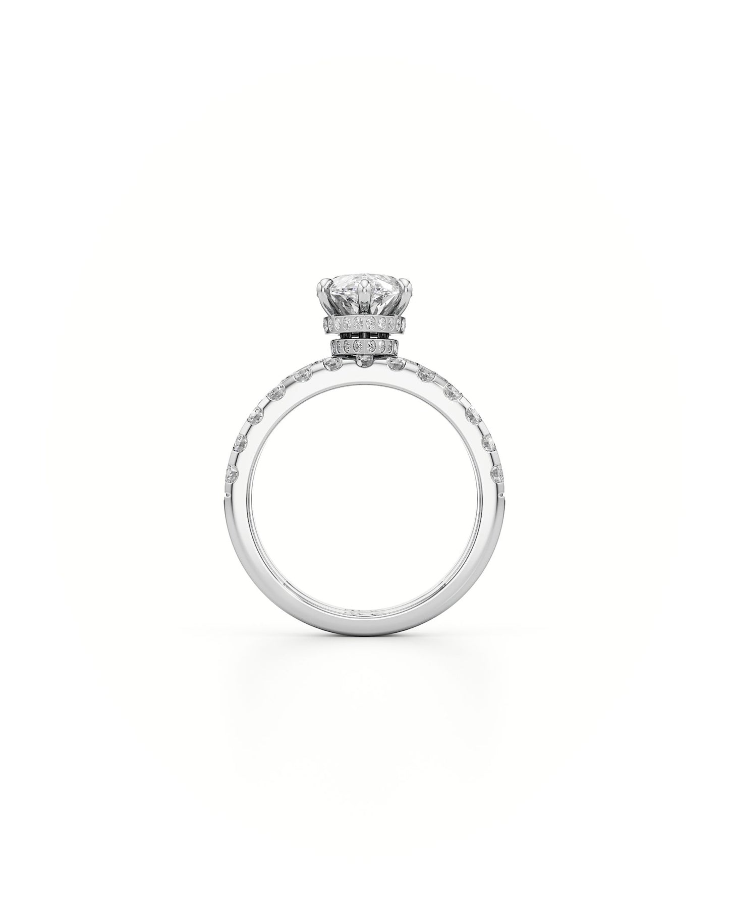 Silver ring with a diamond on a white background