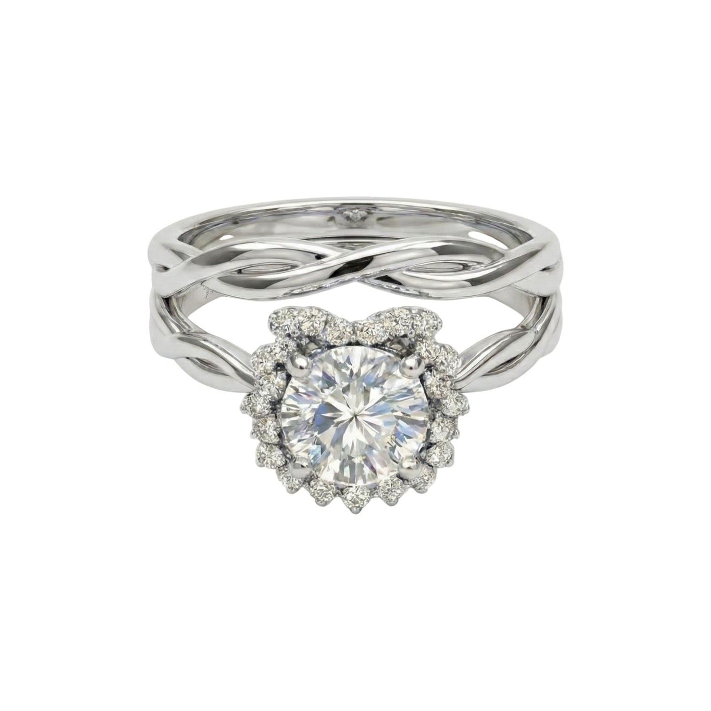 Silver ring with a diamond on a white background