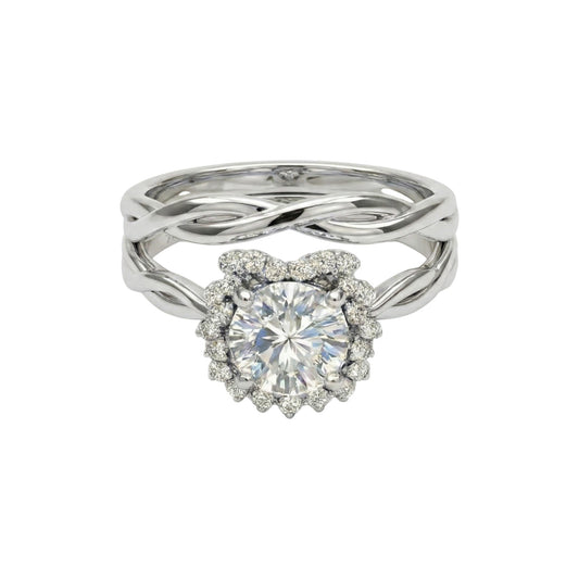 Silver ring with a diamond on a white background