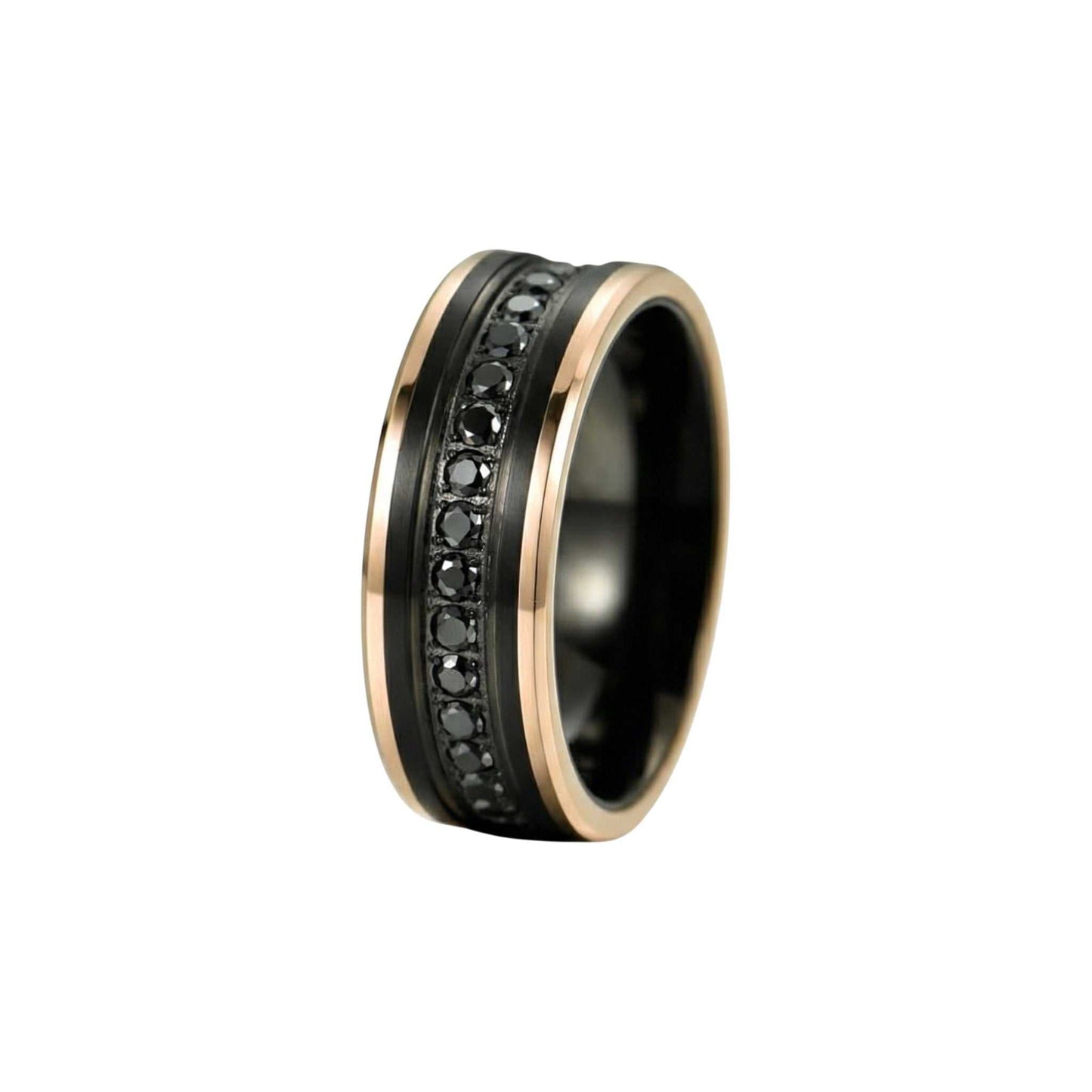 Ring with black gemstones on a white background