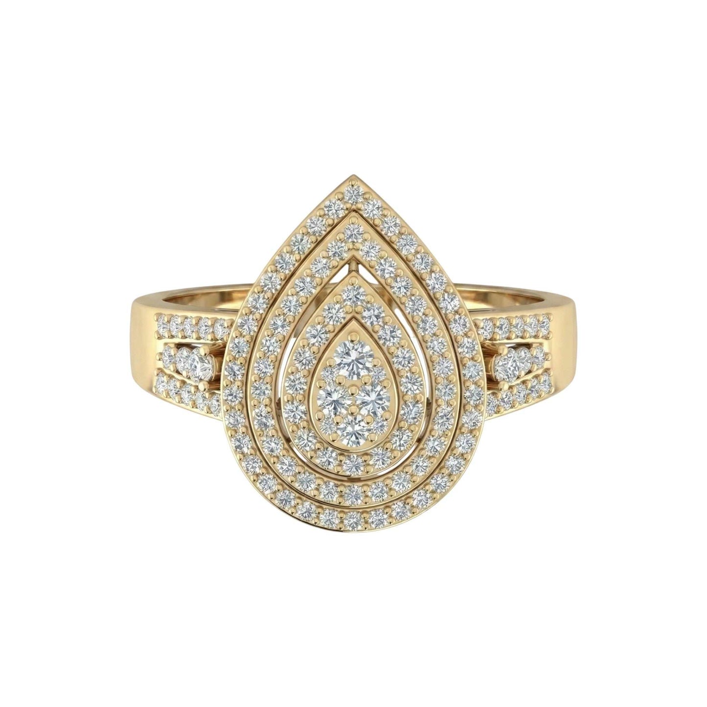 Gold ring with diamond accents on a white background