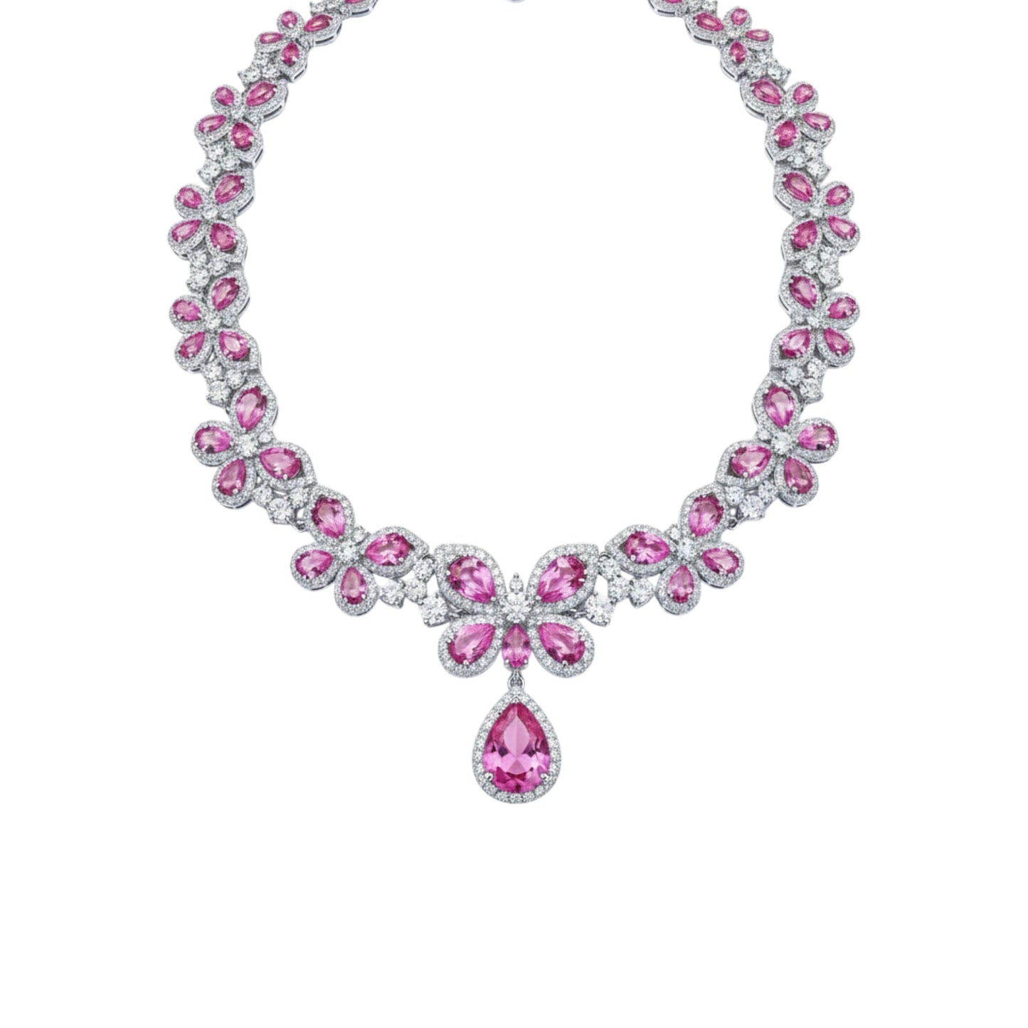 Necklace with pink gemstones on a white background