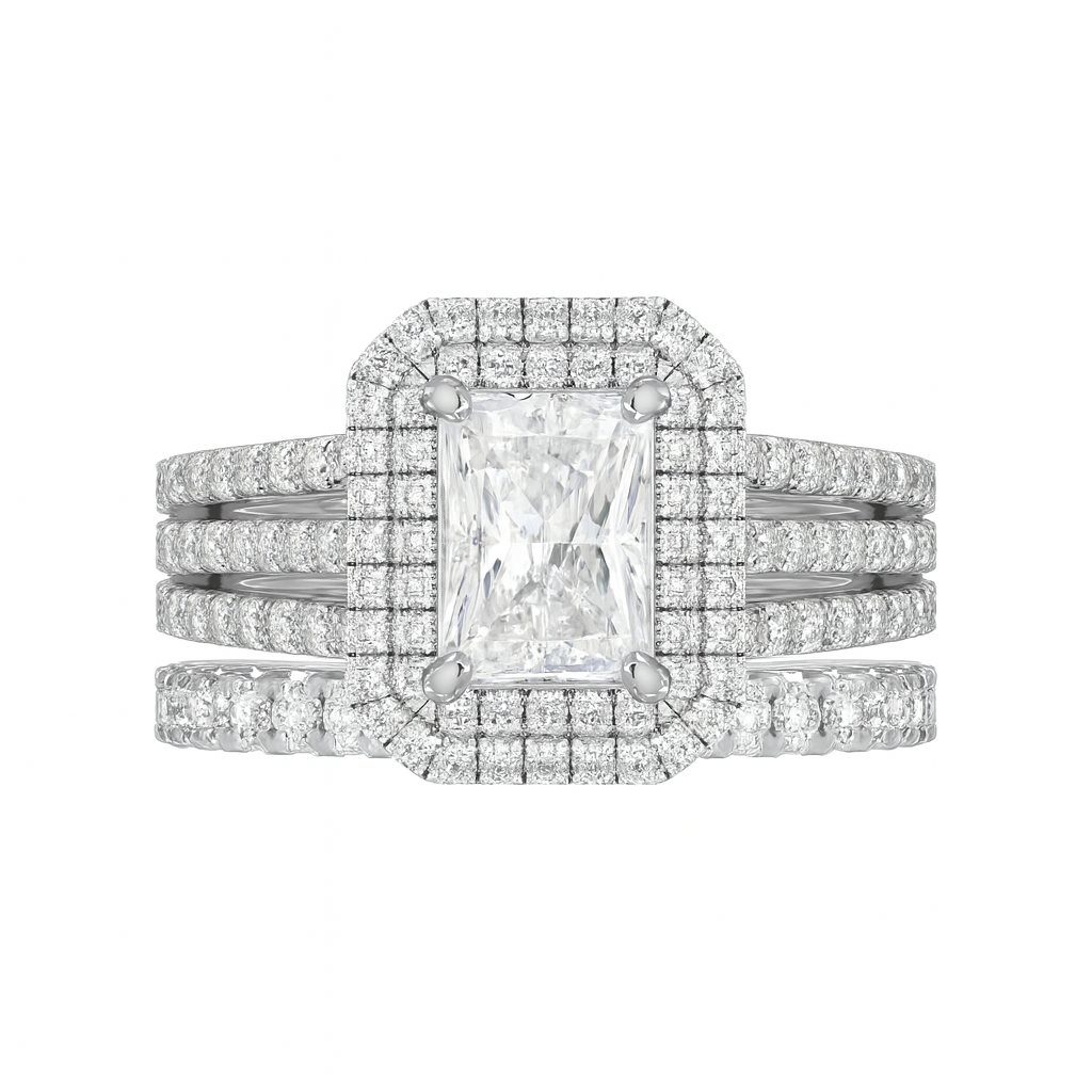 Diamond ring set on a white background