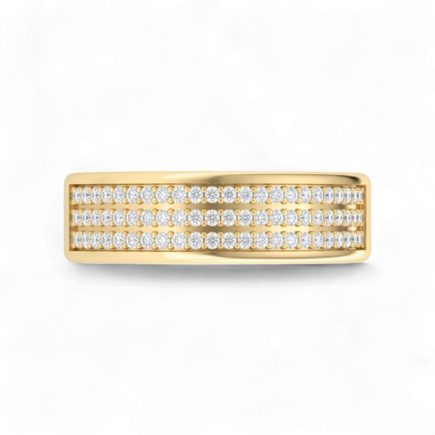 Gold ring with diamond accents on a white background