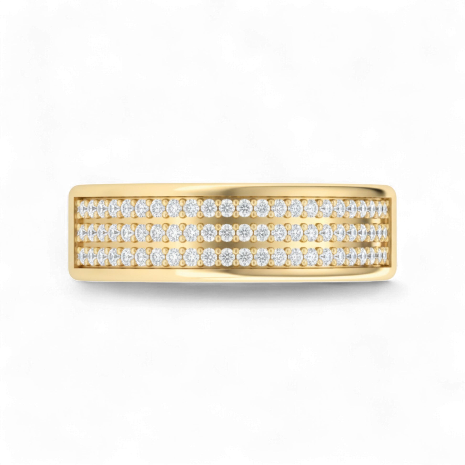 Gold ring with diamond accents on a white background