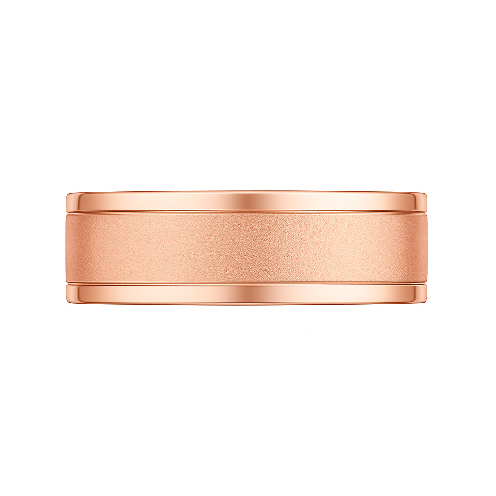 Rose gold ring on a white background