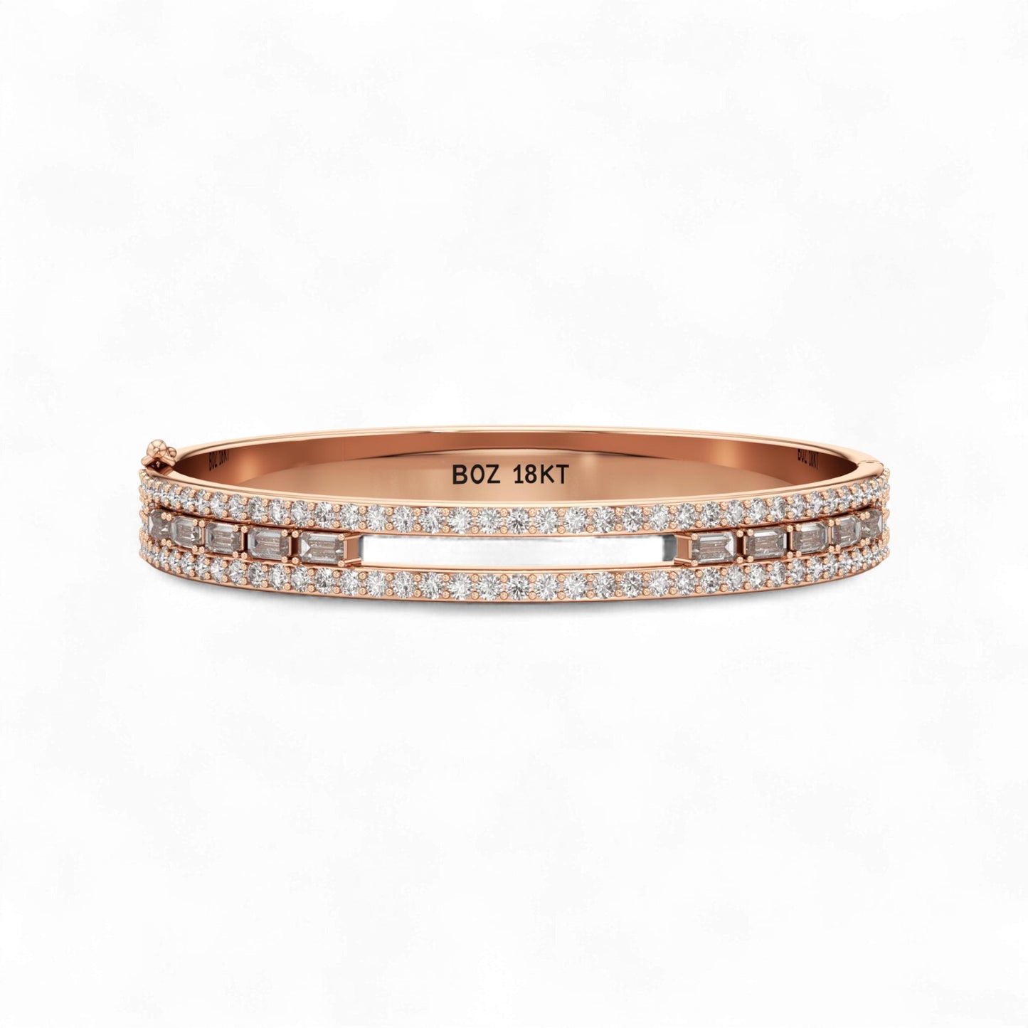 Rose gold bracelet with diamonds on a white background