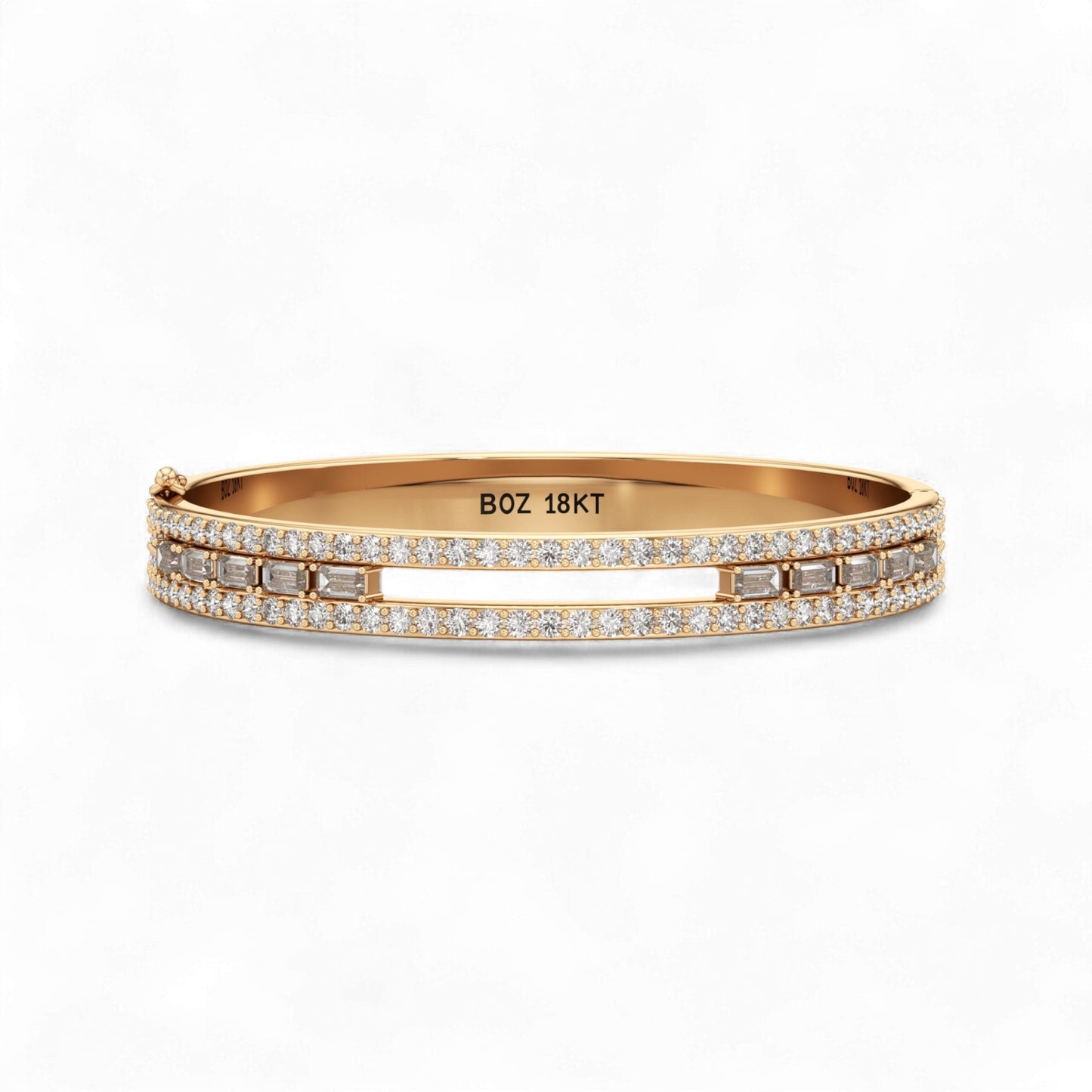 Gold bracelet with diamonds on a white background