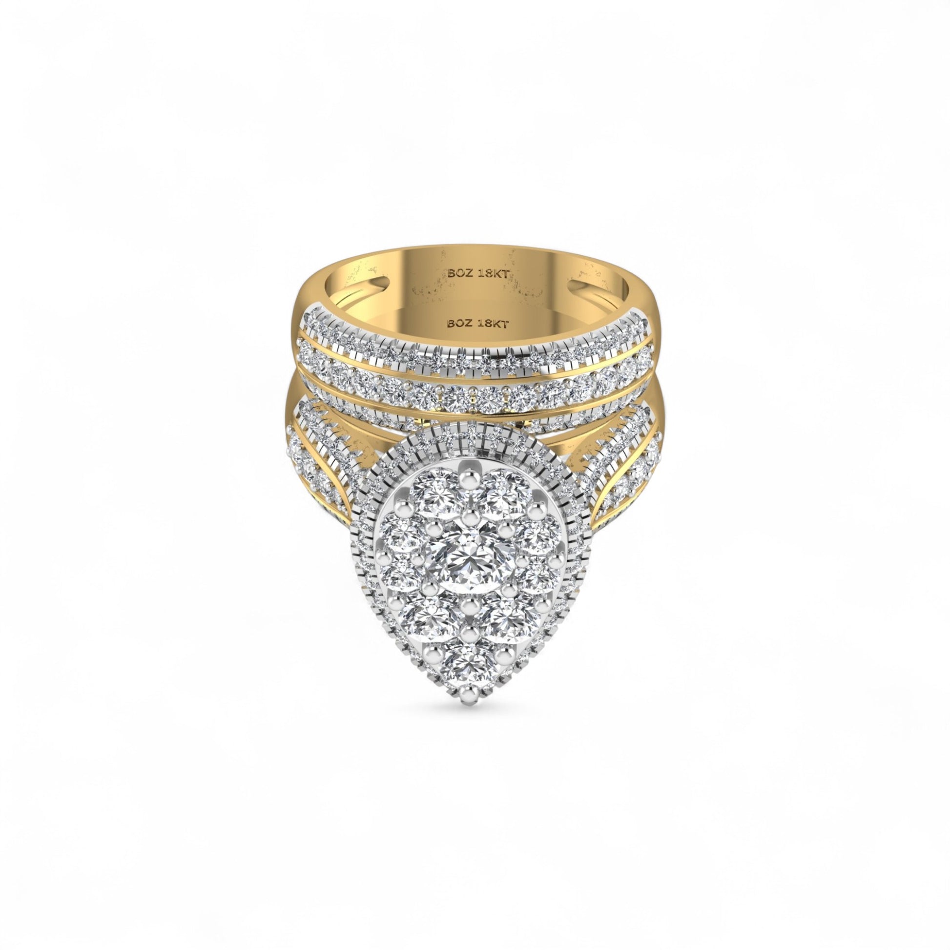 Gold and silver ring with a diamond on a white background