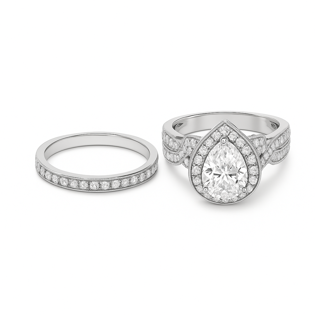 Two diamond rings on a white background