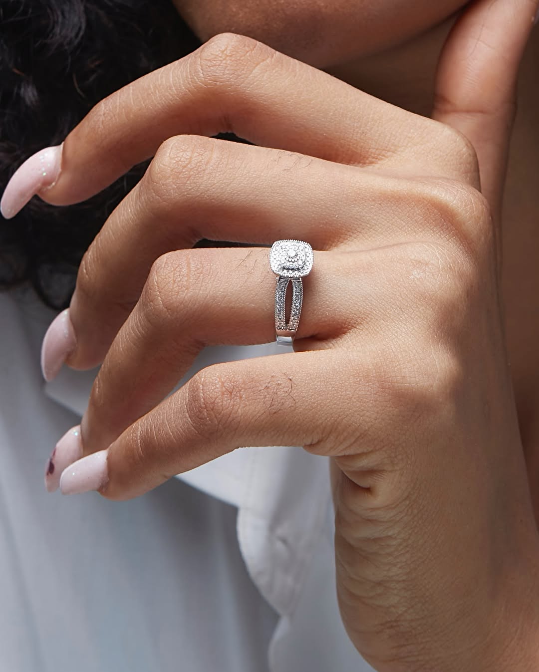 Cherry Cushion Cut Natural Diamond Cluster Engagement Ring in 14K Gold