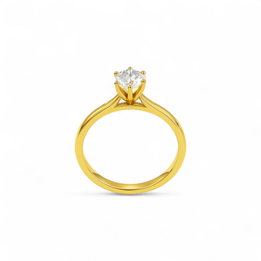 Classic 6 Prong Solitaire CZ Ring in 18K Gold