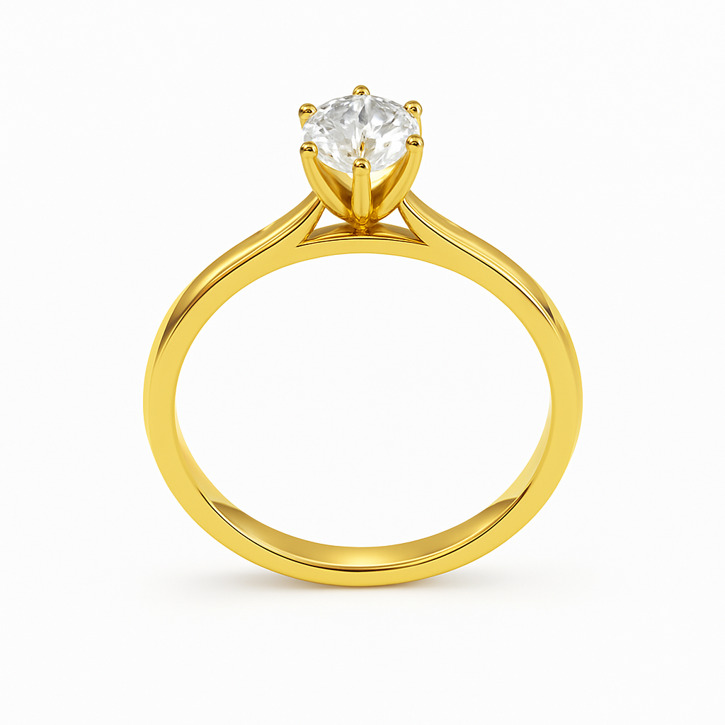 Gold ring with a diamond on a white background