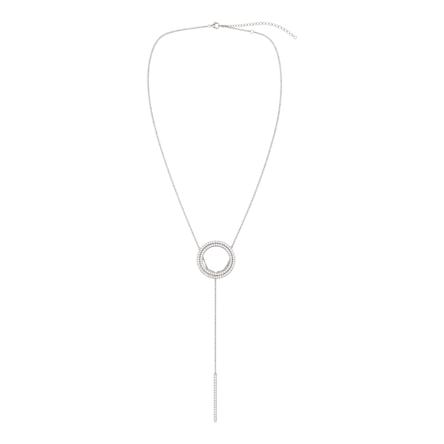Double Halo Lariat Moissanite Necklace in 925 Sterling Silver