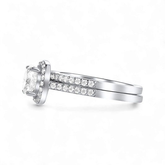 Classic Cushion Cut Moissanite Bride set in 925 Sterling Silver