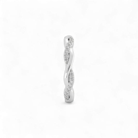 Silver earring with a wavy design on a white background
