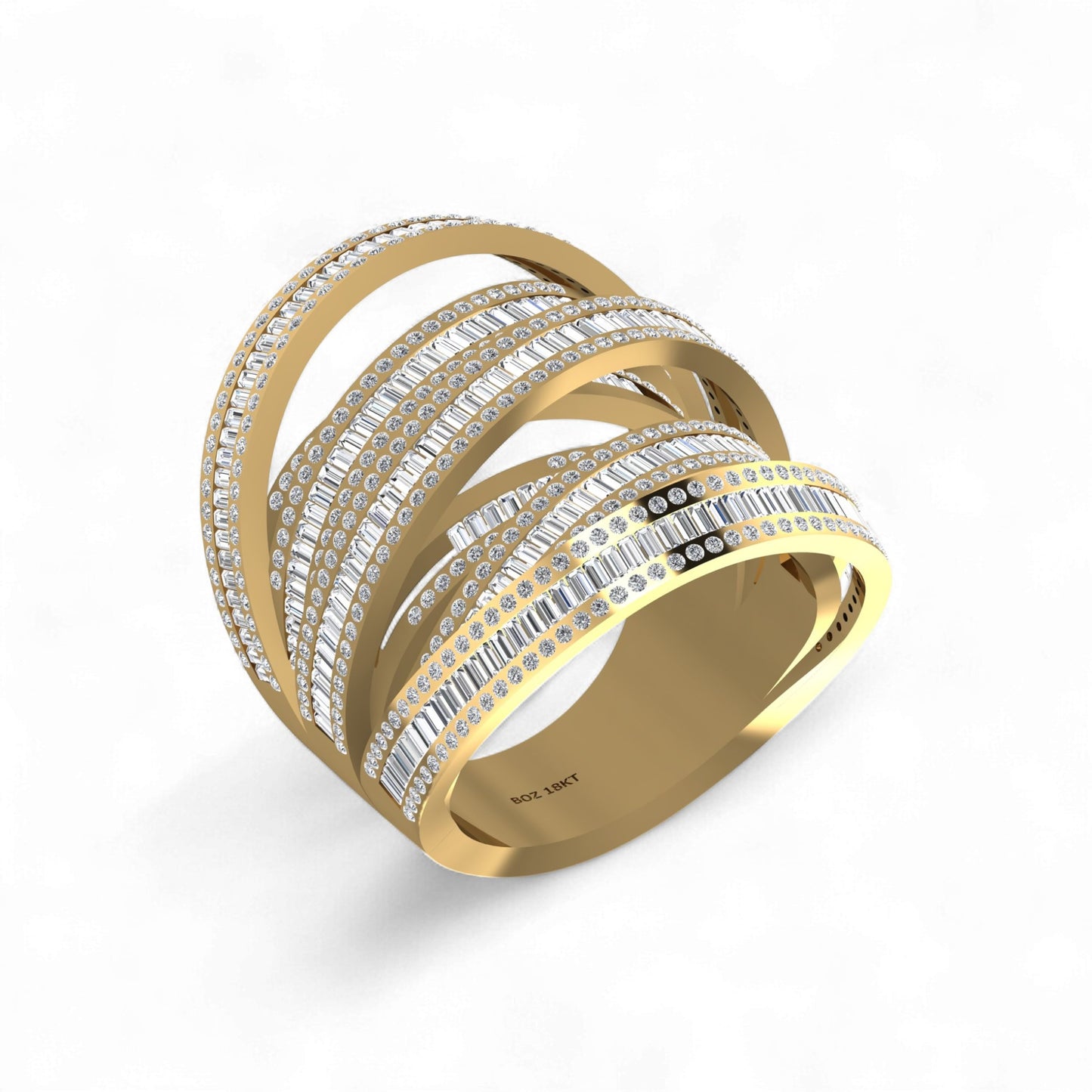 Layered Crisscross Baguette Cut Ring in 18KT Gold