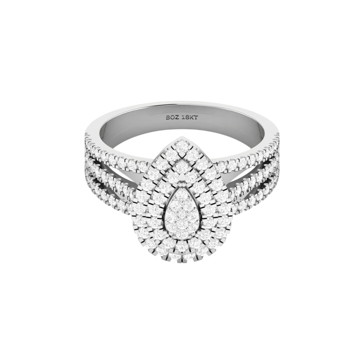 Lovely Pear Cut Diamond Cluster Engagement Ring in 18K Gold