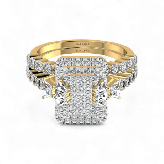 Lucy Radiant Cut Natural Diamond Cluster Bride Set in 18KT Gold