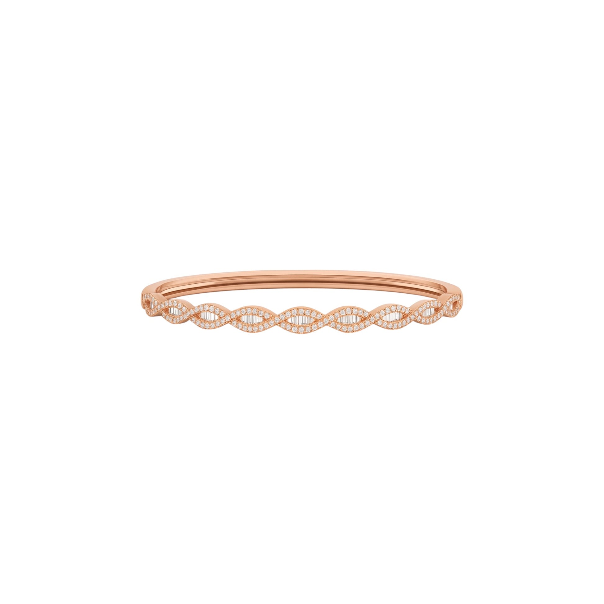 Rose gold bracelet with a subtle design on a white background