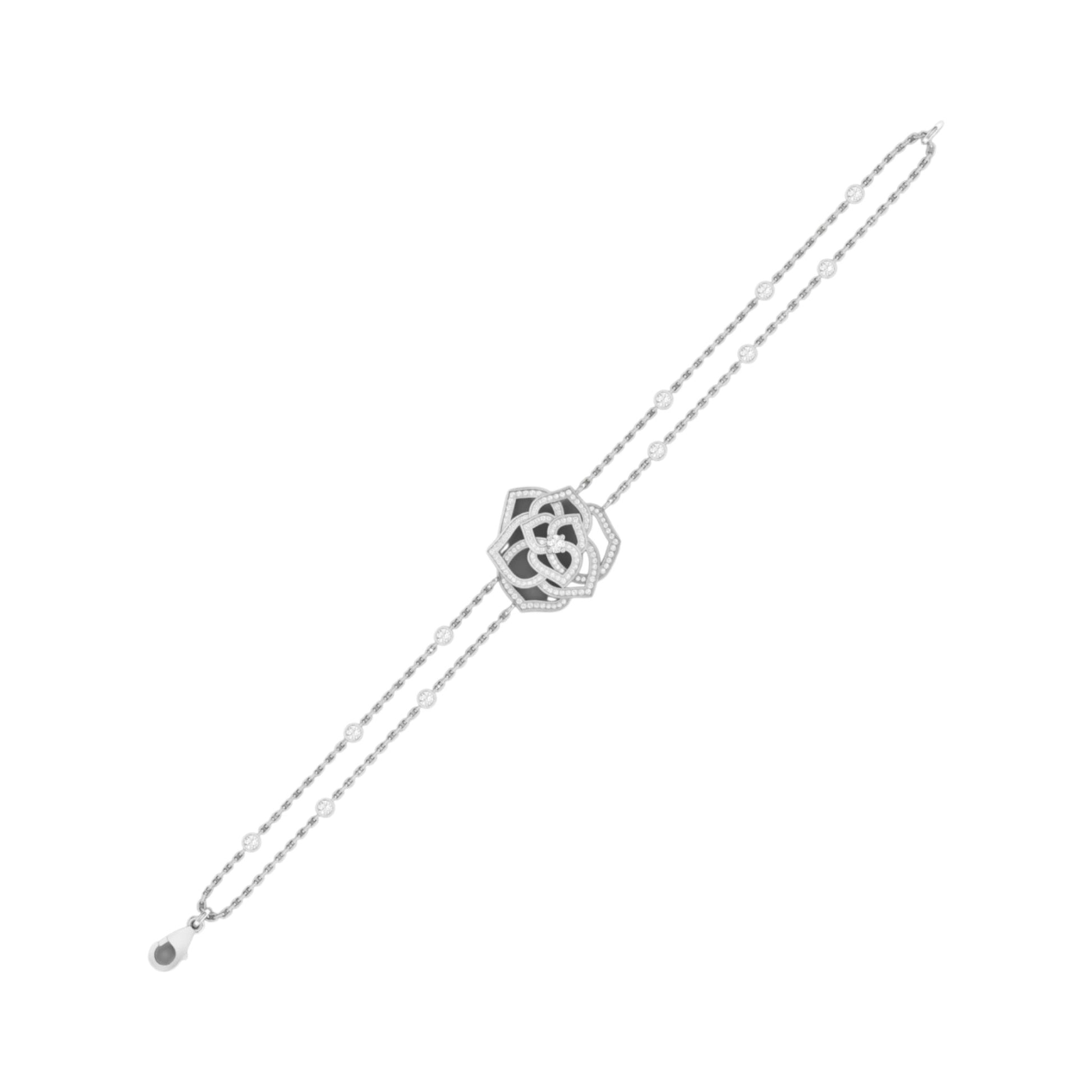 Silver bracelet with a geometric design on a white background