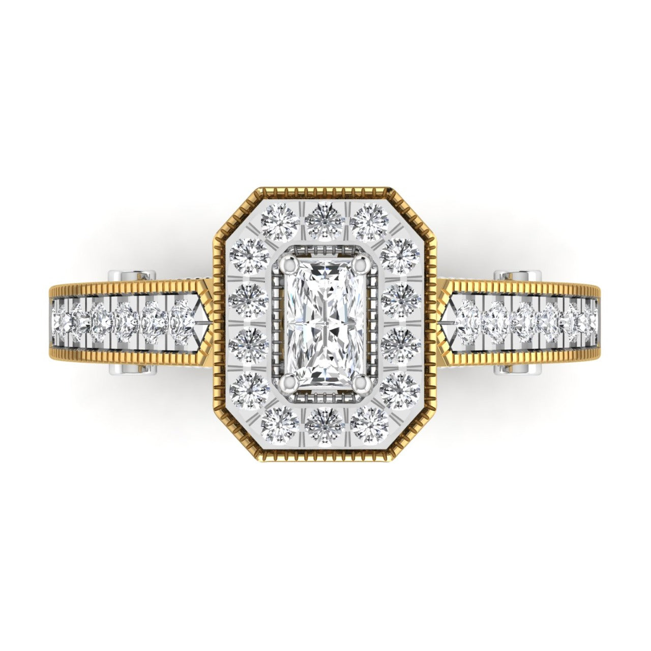 Diamond ring with gold and silver band on a white background