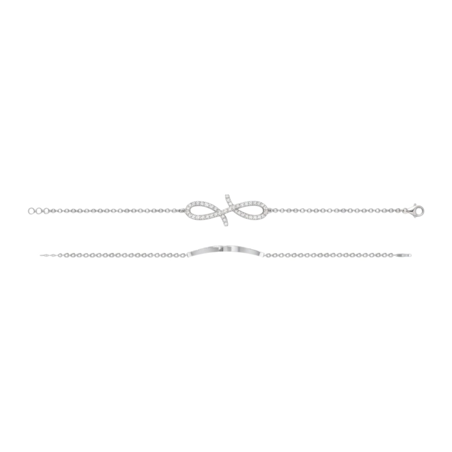 Silver bracelet with a bow design on a white background