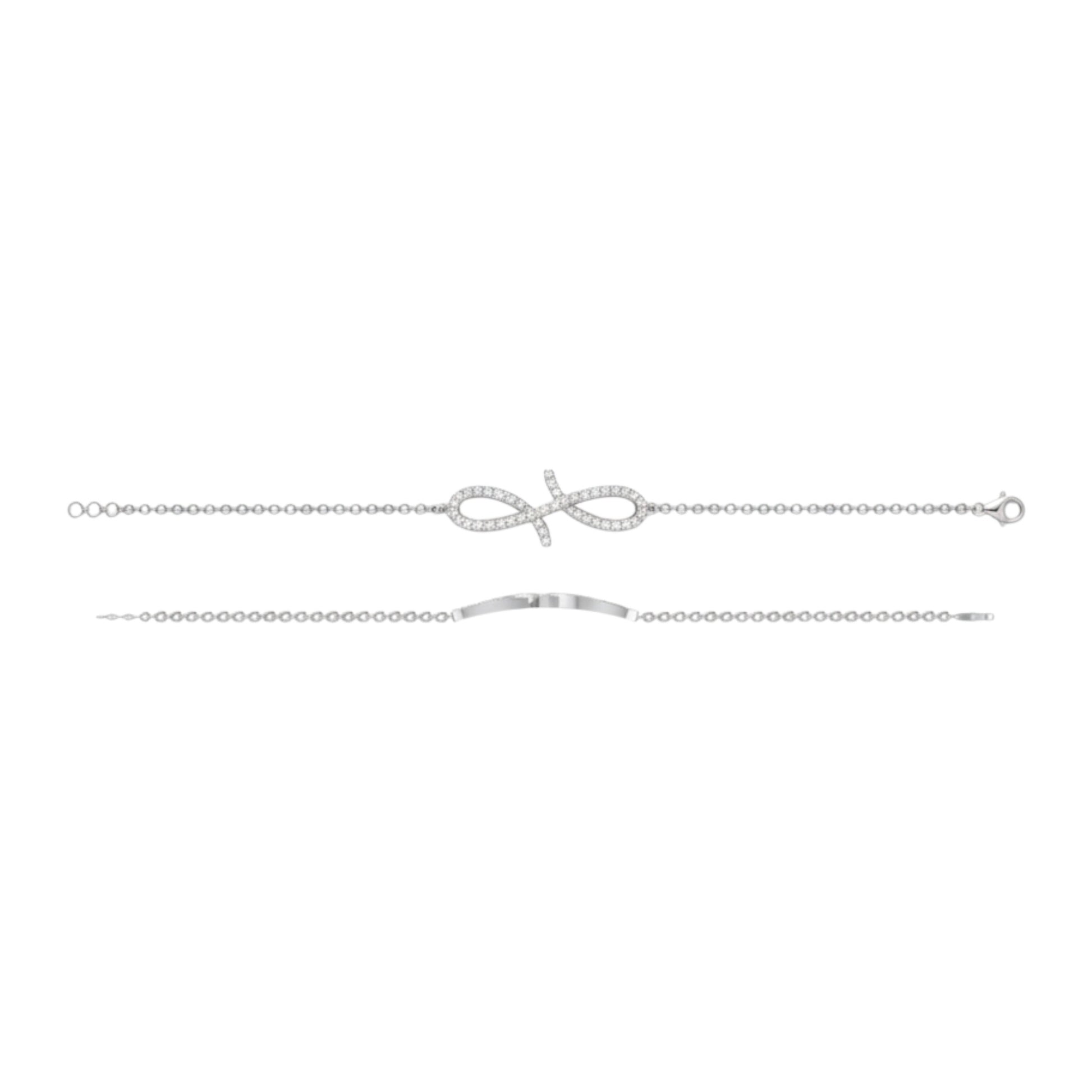 Silver bracelet with a bow design on a white background