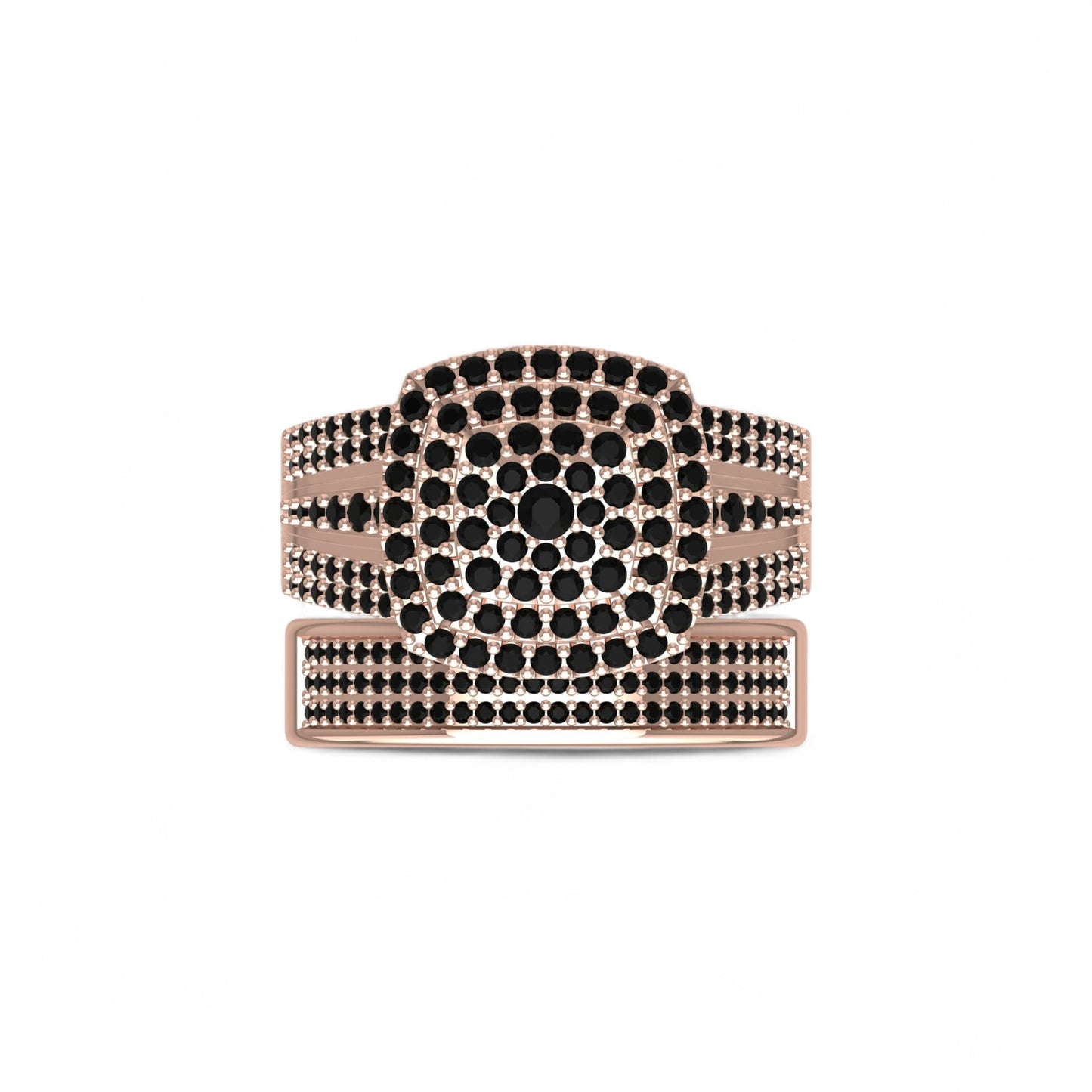 Decorative belt with black and rose gold design on a white background