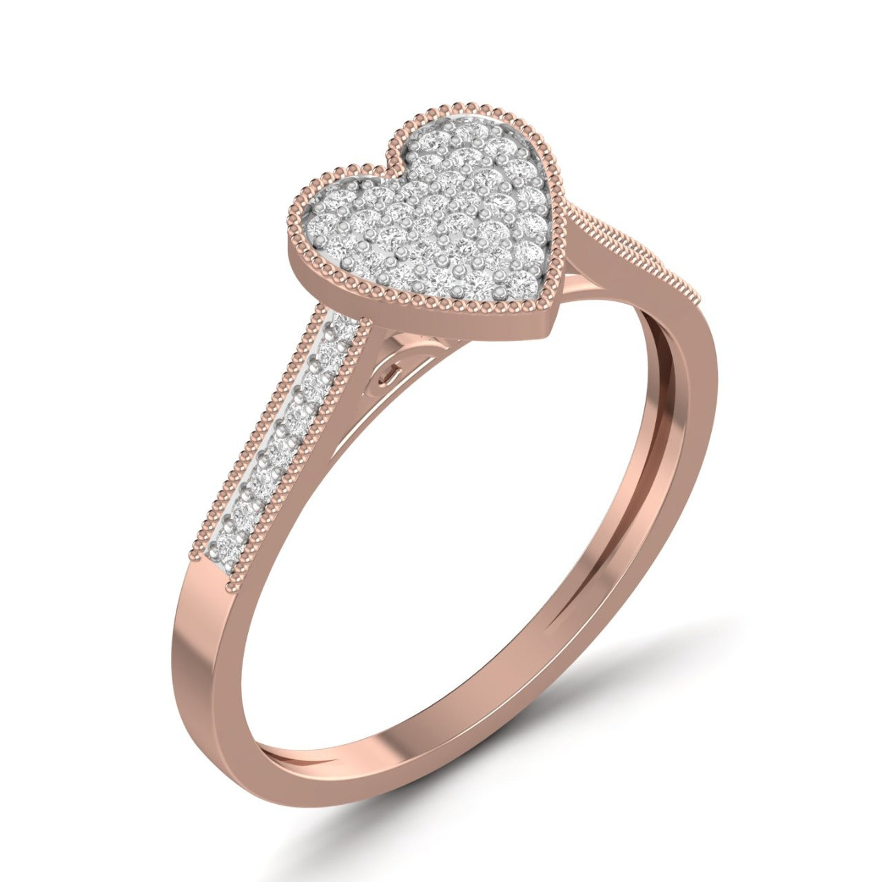 A heart-shaped engagement ring with a pearl in the center, set in a gold band