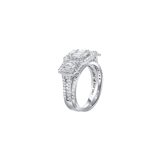 Royal Trinity Baguette Natural Diamond Bride Set in 18K Gold