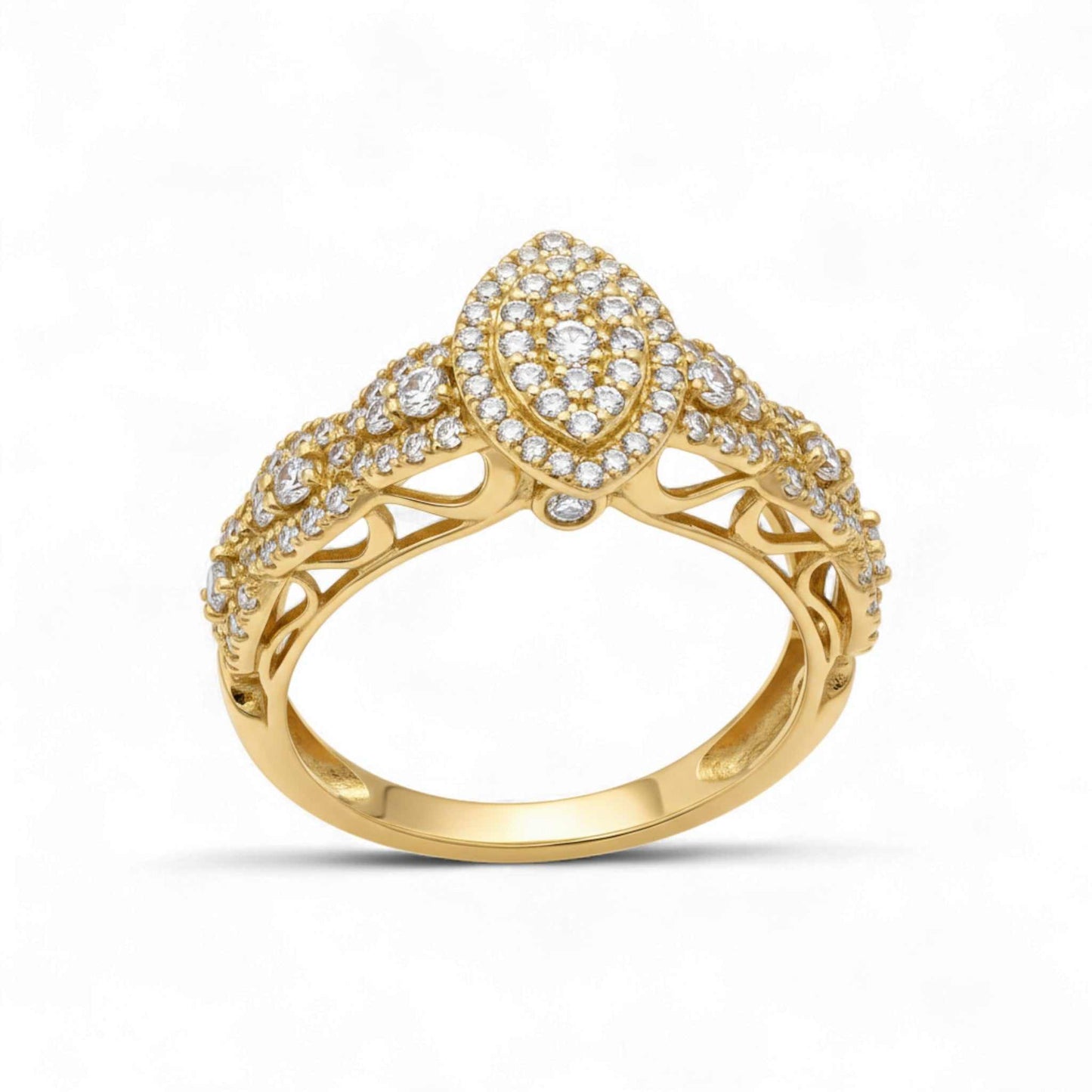 18KT gold Ruby Marquise Diamond engagement ring with marquise-cut ruby and natural diamonds